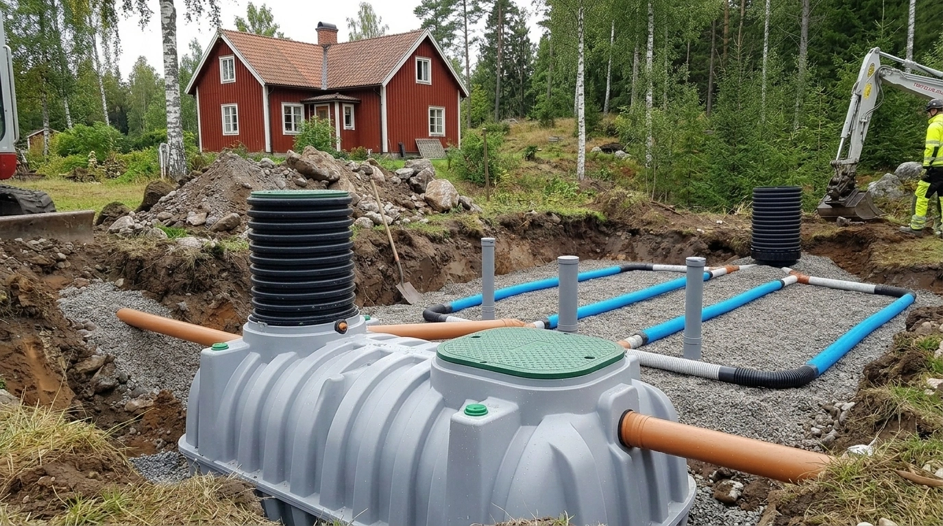 14. Installera Enskilt Avlopp Reningsverk Trekammarbrunn Slamavskiljare 768x576